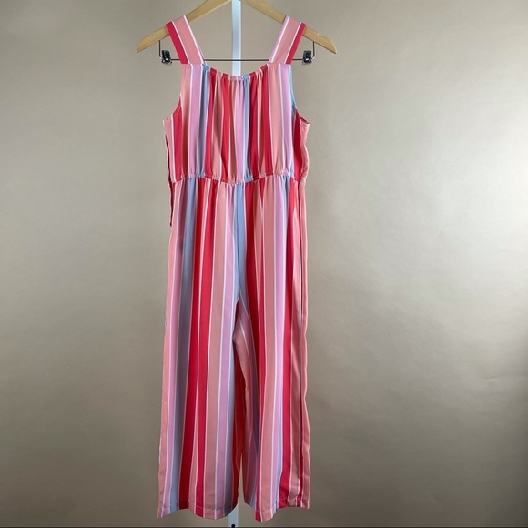 My Michelle Large Girls Pastel Striped 50’s Retro Romper Overalls Wide Leg - Picture 2 of 9